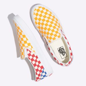 Vans Bayan Kaykay Ayakkabısı Checkerboard Slip-On Renkli/Beyaz Türkiye | 35694-195